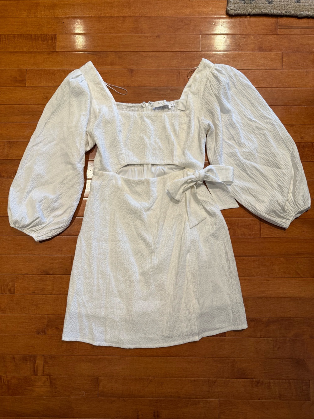 Astr White Textured Mini Dress with Puff Sleeves